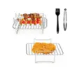 Doppellagiges Heißluftfritteusen-Grillrost-Set aus Edelstahl mit Spießen und Zangen - 4-teiliges Set