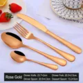 Elegant rose gold stainless steel 4-piece cutlery set including dinner knife fork and spoons - Four-Piece Set / Rose Gold