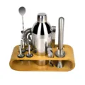 12-teiliges Edelstahl-Cocktail-Shaker-Set mit elegantem Bambus-Aufbewahrungsständer - Ovaler Ständer 201 Edelstahl Set / 12er-Set / Silber