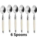 Premium set of 6 ivory white Laguiole-style stainless steel dinner spoons for table - Big Spoon / 6Pcs/Set / Ivory