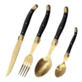 Elegantes 4-teiliges Besteckset aus vergoldetem Titan mit schwarzen geschwungenen Griffen - Gold 4-teiliges Set