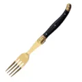 Vergoldete Edelstahl-Gabel mit elegantem geschwungenem schwarzem Griff für den Esstisch - Goldene Einweggabeln