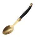 Eleganter vergoldeter Edelstahllöffel mit einem geschwungenen schwarzen Griff für SKU - Goldener Großer Löffel