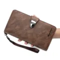 Elegante portafoglio lungo da uomo marrone con fibbia argentata e cinturino a mano - Stile Lungo con Chiusura (2028-2A) / Caffè Scuro