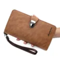 Portafoglio lungo vintage marrone da uomo con fibbia metallica sicura e cinturino - Stile Lungo con Chiusura (2028-2A) / Caffè Chiaro
