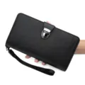 Elegante pochette lunga da uomo nera con chiusura a scatto in metallo e cinturino mano - Stile Lungo con Chiusura (2028-2A) / Nero