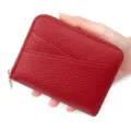 Elegante rode kiezellederen pasjeshouder met ritssluiting voor dames met extra vakjes - Rood (K949-1A)