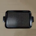 Professional black enamel perforated BBQ grill tray with dual handles for outdoor roasting - Medium Size 42.5x25.8x2cm