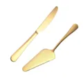 Elegant polished gold stainless steel cake knife and triangular server set for weddings - Cake Knife and Server Set / Two-Piece Set / Gold