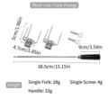 Stainless steel rotisserie kit with dimensions and weights for BBQ setup - Three-axis roast chicken fork + 39cm handle + screws