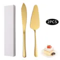 Détail du service à gâteau pelle et couteau doré en acier inoxydable avec boîte blanche - Ensemble deux pièces / Or