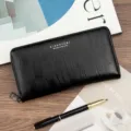 Black textured men's long clutch wallet with large capacity and multi-card slots - Black