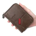 Vintage braune Leder-Akkordeon-Kartenhalter-Geldbörse für Herren mit Reißverschluss - Akkordeon-Karteninhaber (K96-15) / Hellkaffee