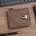 Portefeuille vintage en cuir marron pour hommes avec boucle en métal et fermeture éclair - Café Foncé (D575-1)