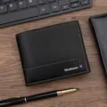 Billetera corta profesional de cuero negro para hombre con diseño de logo Menbense grabado - Negro