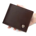 Stylish brown PU leather men's short wallet with metal logo and contrast stitching - Short Tri-fold Wallet (D359-3) / Dark Coffee