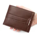 High-quality classic brown bifold vintage leather wallet for men with MenBense brand logo - Men's Short Wallet (M455-8) / Light Brown