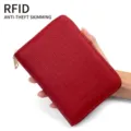 Portafoglio per passaporto rosso in pelle martellata con blocco RFID e zip - Rosso (H006-3)