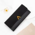 Élégant portefeuille long à trois volets noir pour femme avec boucle en métal doré en forme de V - Noir