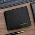 Cartera de negocios para hombre negra de alta calidad con letras doradas y relieve - Negro