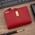Elegant red lychee pattern short wallet for women featuring a stylish gold buckle closure - Red