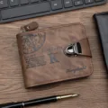 Vintage brown men's short wallet featuring secure metal lock buckle and full zipper closure - Dark Coffee