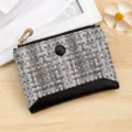 Small woven pattern wallet for women with zipper and snap button closure - Black