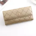 Elegant gold quilted long wallet for women featuring a delicate gold crown emblem. - Champagne Gold (87#)