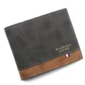 Elegante cartera para hombre de cuero PU negro y marrón con detalle de sello dorado - Bifold Horizontal (D3301-9) / Negro