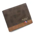 Elegante billetera bifold para hombre de cuero PU con textura de trama y logo dorado - Bifold Horizontal (D3301-9) / Café Oscuro