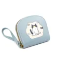 Süßer hellblauer Münzbeutel in Muschelform mit Katzen-Illustration und Handgelenkschlaufe - Blau