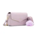 Premium lavender ladies shoulder bag set with matching card holder and fluffy pom-pom charm - Crossbody Bag Set(D001-1) / Purple