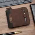 Elegante portafoglio corto da uomo con cerniera e design color-block marrone e nero - Marrone scuro