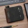 Elegante portafoglio corto da uomo in pelle bifold con cerniera e slot per carte - Nero