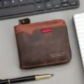 Klassische braune Herren-Brieftasche im Color-Block-Design mit sicherem Reißverschluss - Patchwork-Kontrast-Stil (D5538) / Dunkelkaffee