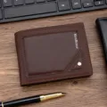 Professional vintage brown embossed bifold short wallet for men featuring MenBense logo - Short Style (M455-4) / Dark Coffee