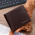Premium men's short wallet in dark brown featuring a stylish brushed texture design - Brown (Z6-1)