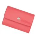 Simple pink leather card holder with embossed MenBense logo and button closure - Watermelon red