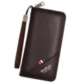Dark brown men's long litchi grain leather wallet with wrist strap and zipper - 888-8 Style / Dark Coffee