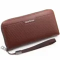 Professional brown textured men's long clutch wallet with a durable wrist strap - 888-6 Style / Light Brown