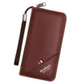 Premium brown lychee pattern leather long clutch wallet for men with wrist strap - 888-8 Style / Light Brown