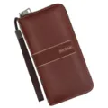 Brown lychee texture men's long zipper wallet with convenient wrist strap and secure zip - 888-3 Style / Light Brown