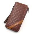 Men's brown long zipper clutch wallet with woven texture and wrist strap - 888 Woven Style / Light Brown