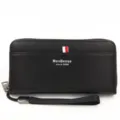 MenBense Men's Long Pebble Grain Leather Clutch Wallet with Zipper and Wristlet - Long Zip Style (888-12) / Black