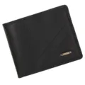 Cartera corta bifold para hombre en negro clásico con textura de cuero de lichi - Negro