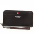 MenBense brown men's zip-around long wallet with a premium lychee grain texture - Long Zip Style (888-12) / Dark Coffee
