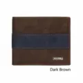 Billetera corta de hombre estilo vintage en color marrón oscuro con franja azul navy - Corto Tríptico / Marrón Oscuro