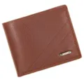 Cartera corta MenBense para hombre en cuero marrón con textura y logotipo metálico - Café Claro