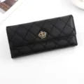 Elegant black quilted long wallet for women featuring a gold crown embellishment - Black (87#)