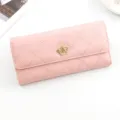 Elegant pink quilted long wallet for women featuring a stylish gold crown ornament detail - Pink (87#)